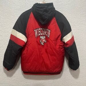 Vintage Stadium Apparel Wisconsin Badgers Embroidered Hooded Puff Jacket Mens XL